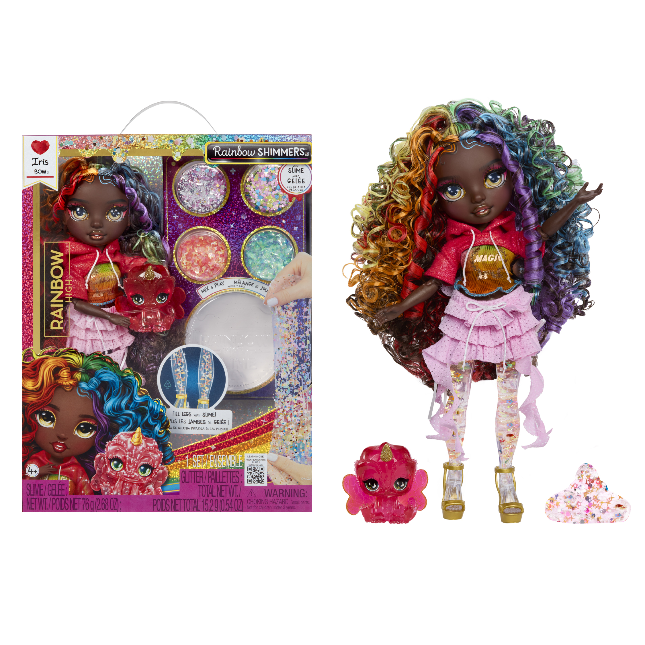 Rainbow High Rainbow Shimmers with Slime – Iris, Rainbow 11”, Create a Rainbow Fashion Doll, Slime