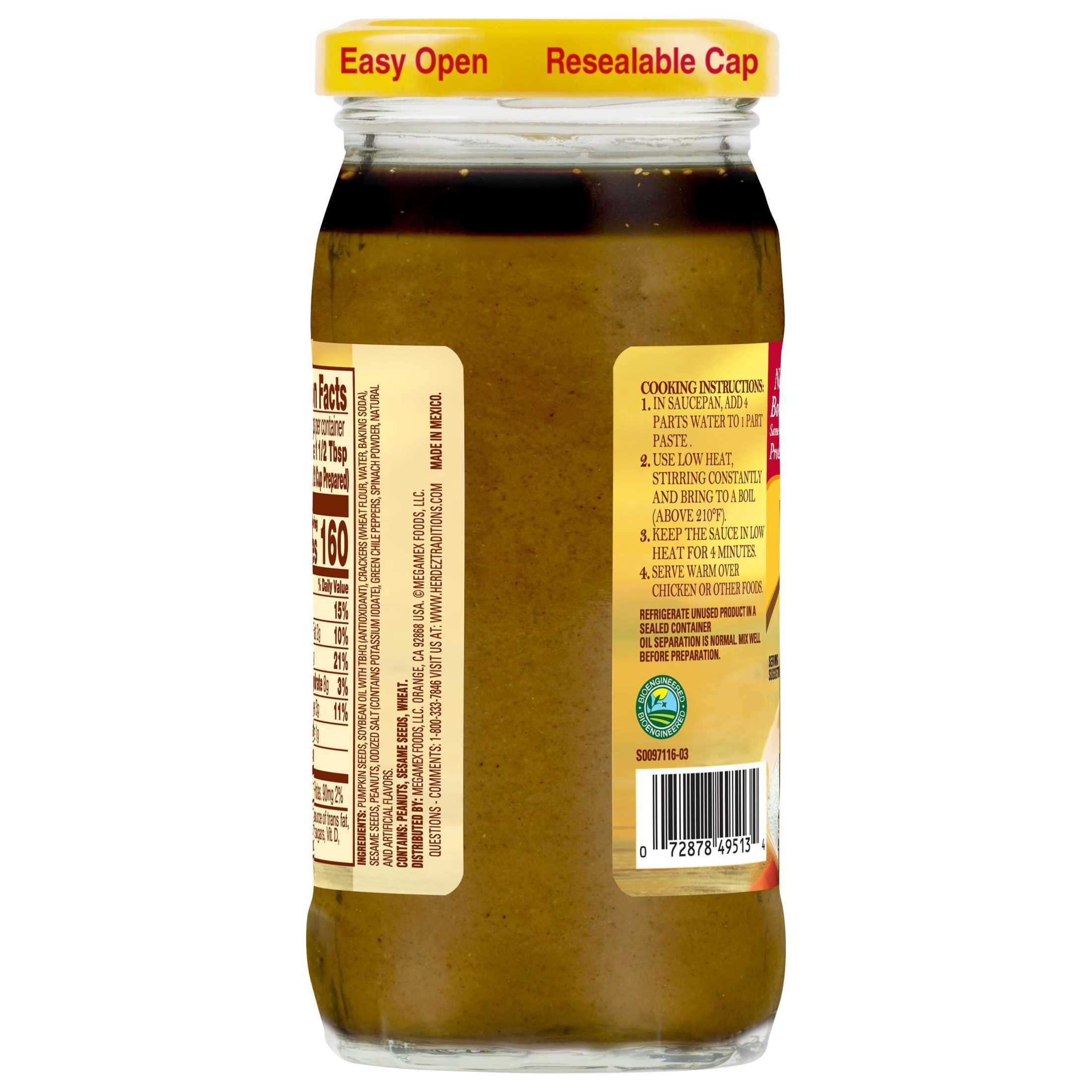 (4 pack) DOÑA MARÍA Verde Mole, Cooking Sauces and Marinades, Shelf Stable, 8.25 oz Glass Jar