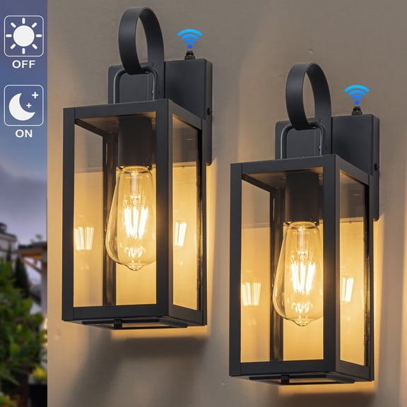 C Cattleya 2-Pack 14.25inch Matte Black Dusk to Dawn Outdoor Wall Lantern with Closed Bottom