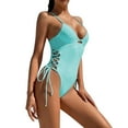 thumbnail image 3 of MSJUHEG Strapless Swimsuits for Women,Womens One Piece Swimsuits,Ribbed One Piece Swimsuits for Women,V Neck,Ruched Push Up Bathing Suit,Short Sleeve Bathing Suit,Bathing Suit Monokini Blue L, 3 of 8