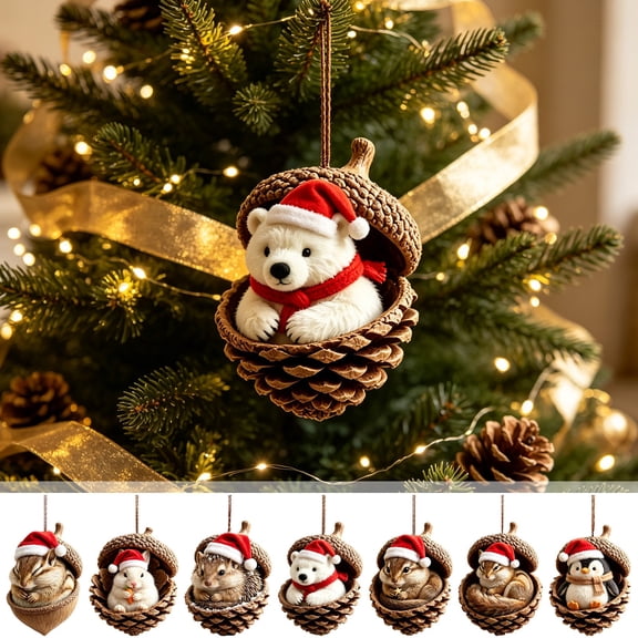 Qwtwty Christmas Decorations Hanging Ornaments, Cute Acrylic Pinecone Shaped Shatterproof Decorative Hanging Pendants for Xmas Tree Decor