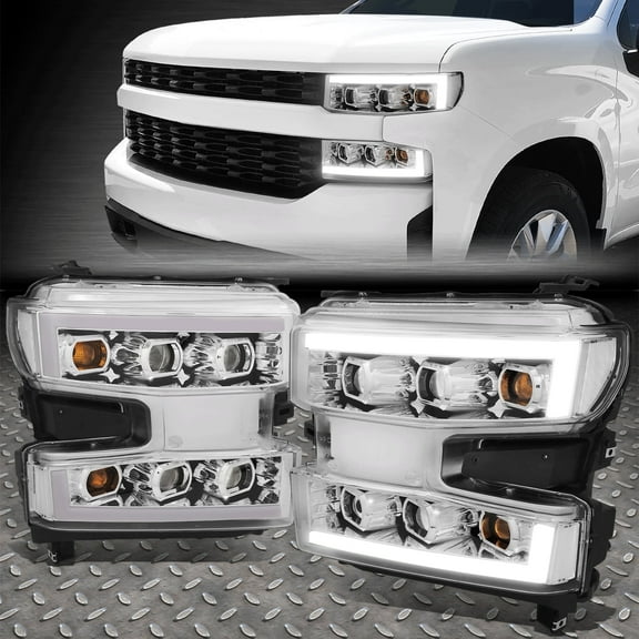 Nuvision for 19-24 Chevy Silverado 1500 Quad LED DRL Projector Headlights Chrome/Clear