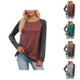 thumbnail image 1 of Long Sleeve Shirt Women 2026 Spring Fashionable Crewneck Raglan Sleeve Relaxed Fit Color Block Casual T Shirts, 1 of 5