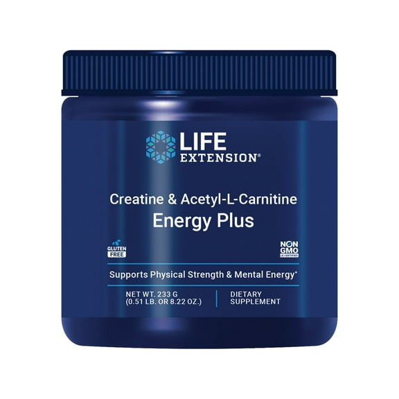 Life Extension Creatine Acetyl-L-Carnitine Energy Plus, energy support supplement, creatine monohydrate, acetyl-L-carnitine, gluten-free, non-GMO, vegetarian, 30 servings