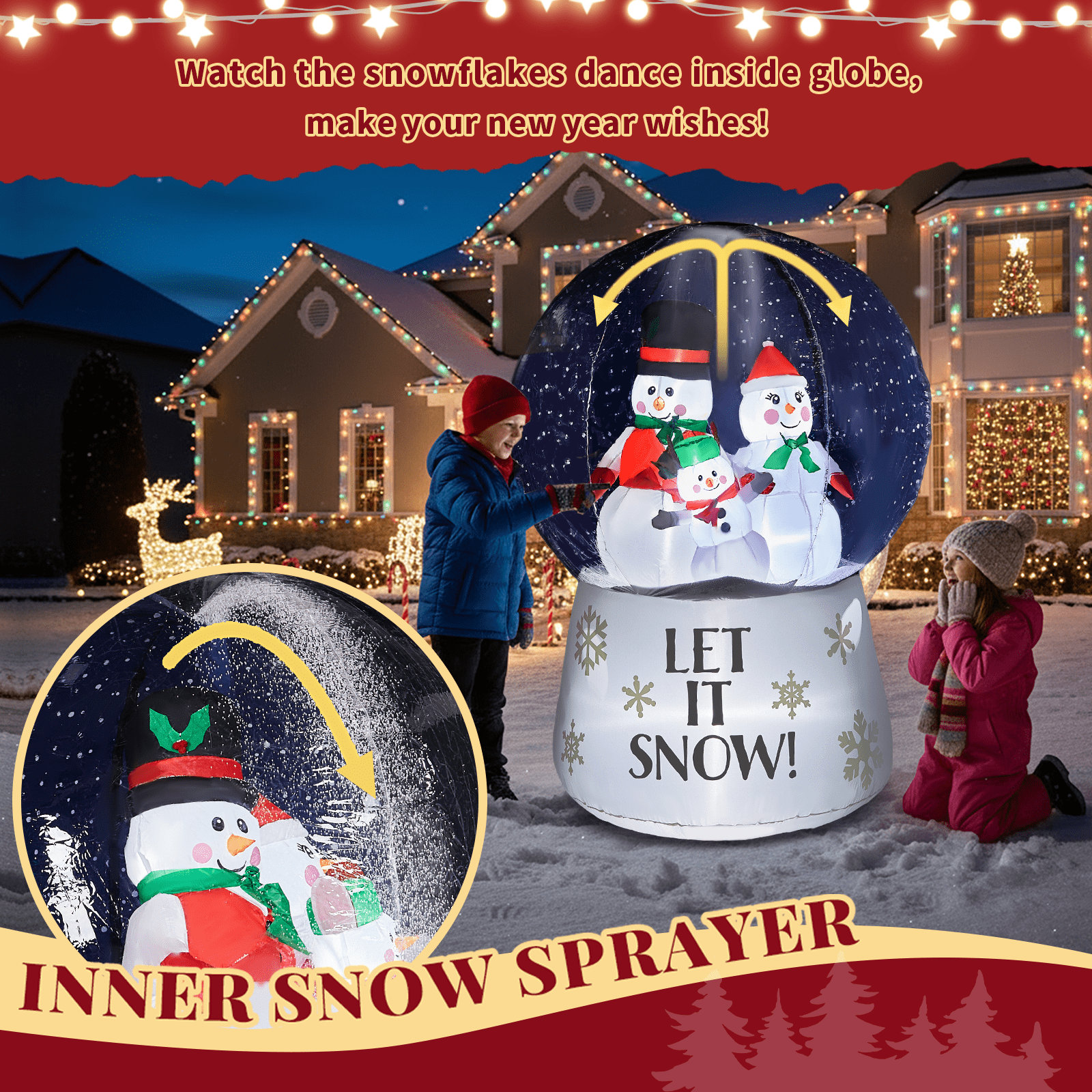 6 FT Lighted Christmas Inflatable Decoration, Large Inflatable Snow Globe with Snowman Family, Funny Blow Up Yard Decorations with Built-in LED Lights for Holiday Party Front Yard Lawn Garden Decor
