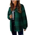 thumbnail image 4 of Herrnalise Womens Flannel Shacket Jacket Casual Plaid Wool Blend Button Down Long Sleeve Shirt Fall Clothes Outfits 2024 Green,XXXL, 4 of 5