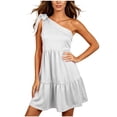 thumbnail image 2 of YuXingFu Wedding Guest Dresses for Women Short Mini Sleeveless Plus Size Womens Dress Crew Neck Solid Color Slim Fit Casual Summer White S, 2 of 9