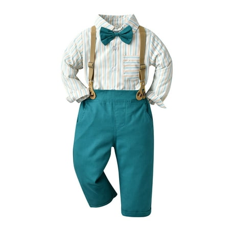 

QWERTYU Toddler Baby Child Children Kids Clothing Set Outfits Bow Tie Shirts and Suspender Pants Set Long Sleeve for Boy