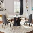 thumbnail image 3 of POVISON 47"Modern Round White Dining Table for 4, Matte Sintered Stone Tabletop, Solid Black Carbon Steel Base, 3 of 7