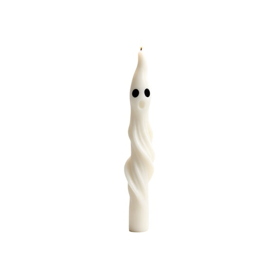 Twisted Ghost Taper Candle, Spooky Halloween Decor, Sculptural Wax Stick for Tabletop, Mantel, or Window Display, Holiday Party Centerpiece Accent