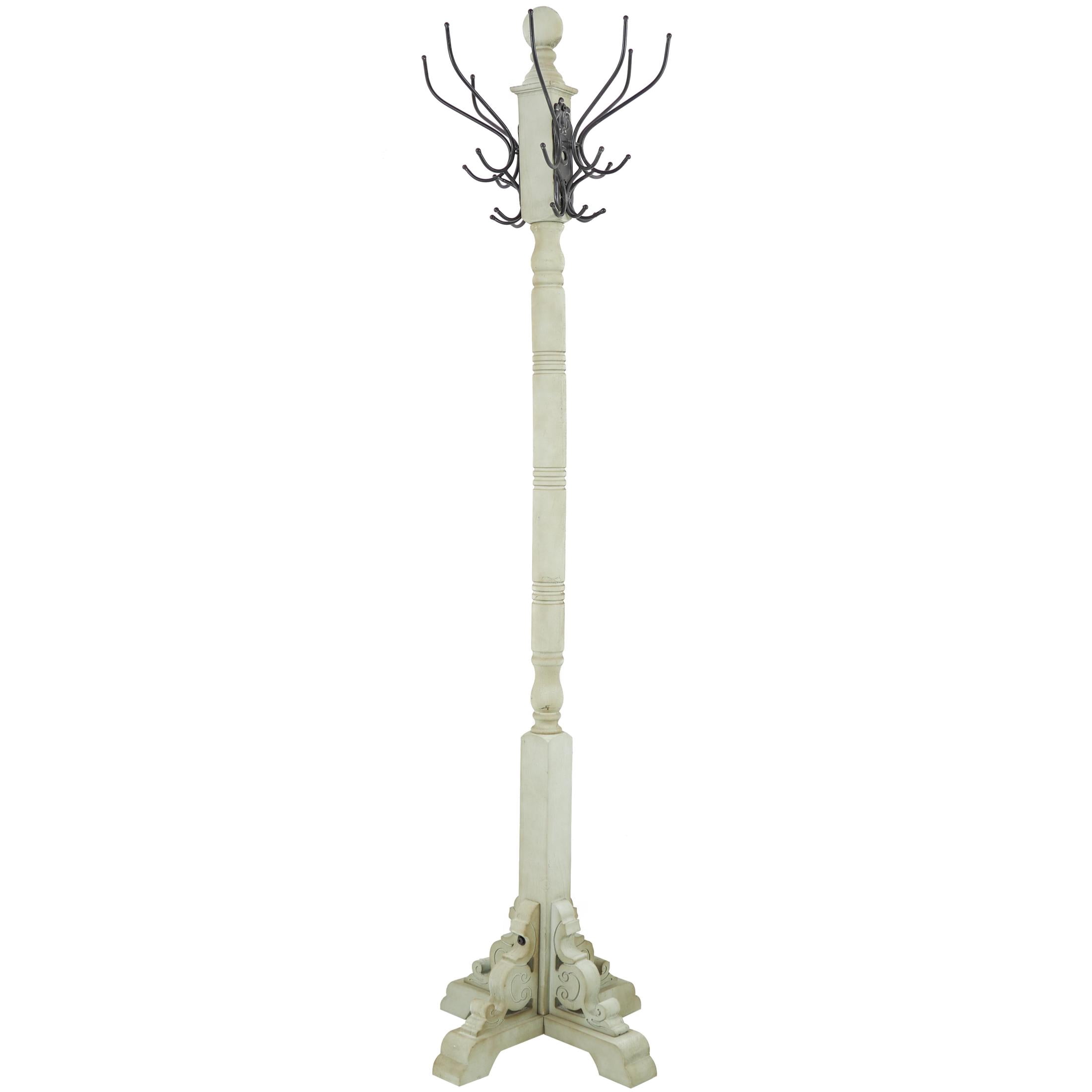DecMode 19" x 74" Gray Wood Scroll Vintage Style 12 Hook Coat Rack with Black Metal Hooks, 1-Piece