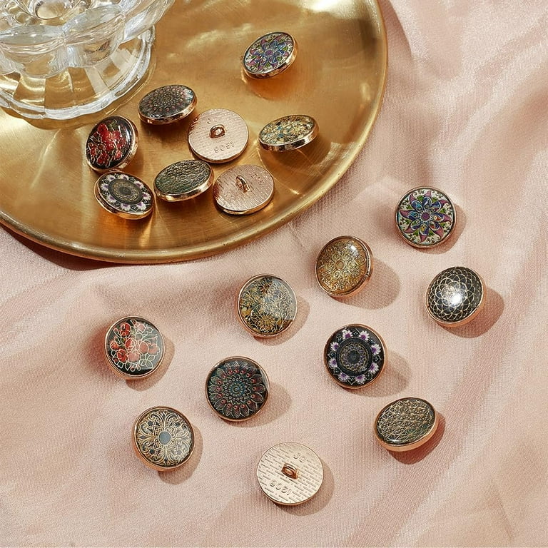 ☆人気☆【WOOALONG】☆Antique button semi-over blaze.r☆ 18pcs 9 Styles Buttons for Sewing Flower Round Buttons