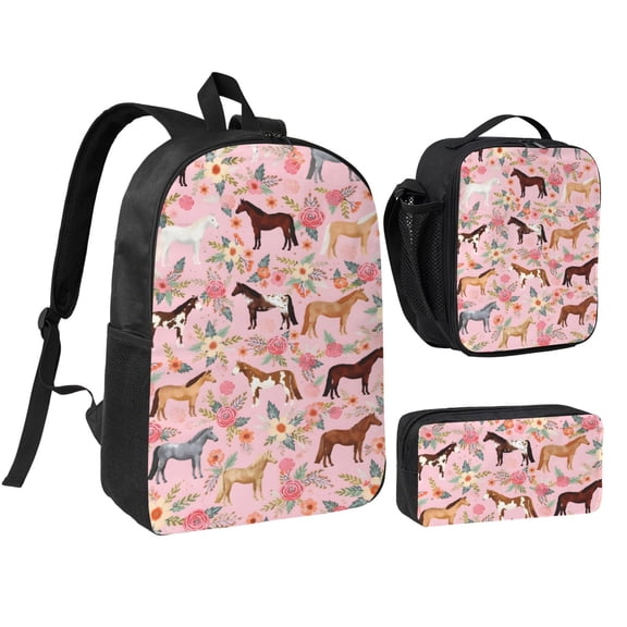 Horse Lover Backpack Set 3pc ,Backpack with Lunch Bag and Bag 17 Inch