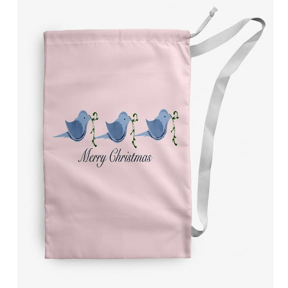 Simply Daisy Merry Christmas Birds 28 x 36 inch Pink Laundry Bag