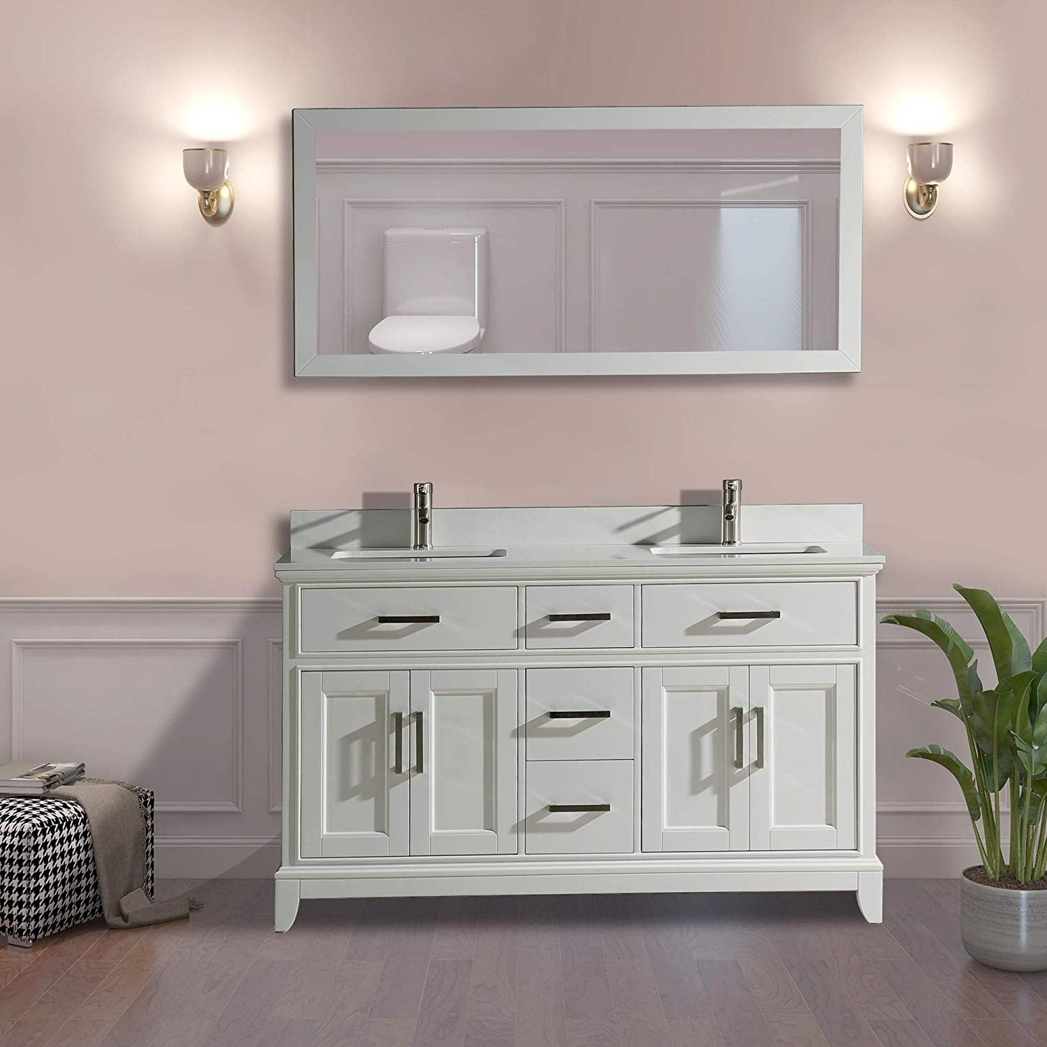 Vanity Art 60" Double Sink Bathroom Vanity Combo Set 5-Drawers, 2