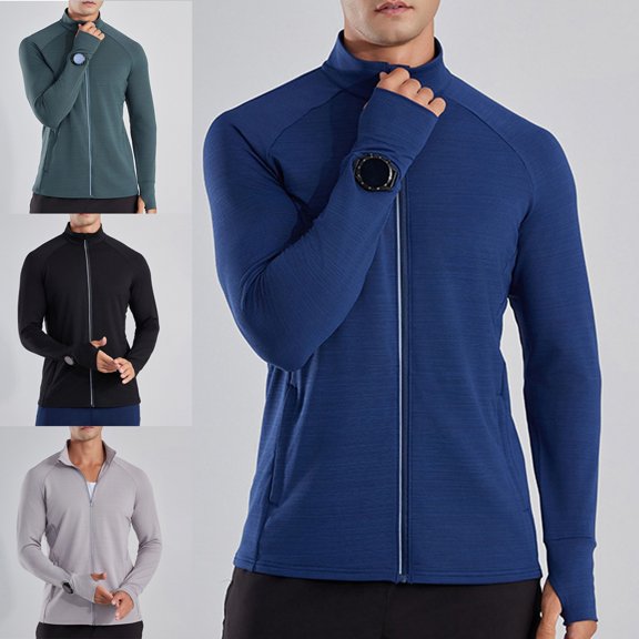 Zysthvn Lightweight Winter Jackets for Men Outdoor Casual Full Zip Mens Coats Stand Collar Solid with Pockets Sports Stretch