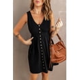 thumbnail image 1 of Women's Black Buttons Sleeveless High Waist Mini Dress, 1 of 17