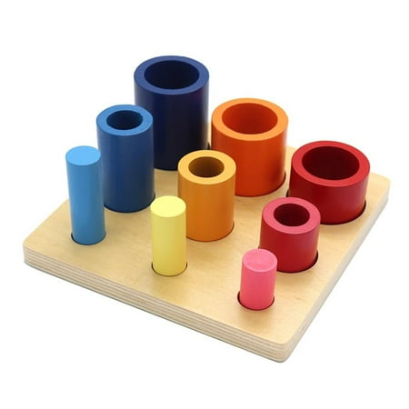 Wooden Cylinder Shape Puzzle Stacker Block Building Sorting Color ...