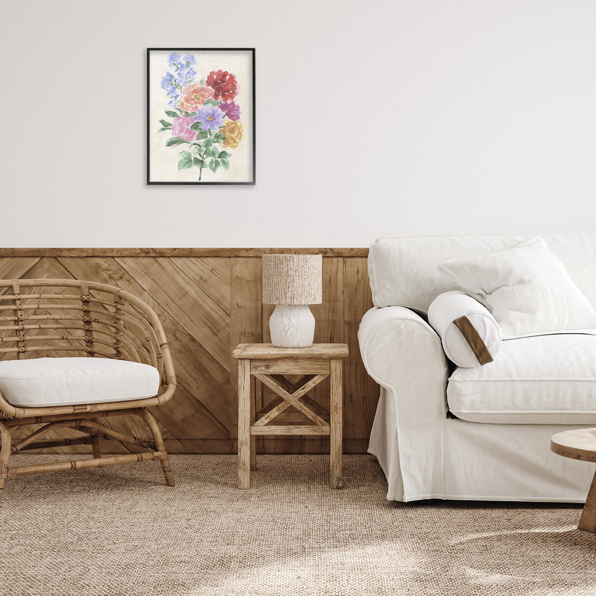 Stupell Industries Mixed Blooms on Parchment Black Framed Giclee Art, design by June Erica Vess