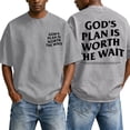 thumbnail image 2 of Christian Graphic Shirts for Men God's Plan Is Worth The Wait Oversized Acid Wash Tshirt Faith Back Print Religious T-shirts Casual Tops for Streetwear Summer Vacation, 2 of 6