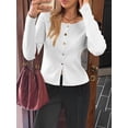 thumbnail image 6 of Women'S Vacation Button Cardigan Long Sleeve Knit Top Business Casual Round Neck Slim Fit Jacket Shirt White XL, 6 of 8