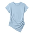 thumbnail image 6 of VBVC Women's Crew Neck Short Sleeve T-Shirt,Ladies Ruched Slim Fit Asymmetric Hem Top,Casual Form Fitting Basic Tee for Women,Light Blue,S-2XL, 6 of 9