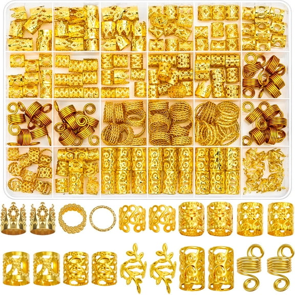 220 Pcs Gold Hair Jewelry for Braids, Loc Jewelry for Hair Dreadlock, Loc Charms for Women, Metal Gold Braids Rings Cuffs Clips for Dreadlock Accessories Clip Braids Extensions Decorations