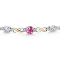 thumbnail image 3 of Gem Stone King 925 Silver and 10K Yellow Gold Pink Moissanite and White Moissanite and White Lab Grown Diamond Bracelet for Women | 2.35 Cttw | Gemstone | Cushion 6MM | Fully Adjustable 9 inch, 3 of 6