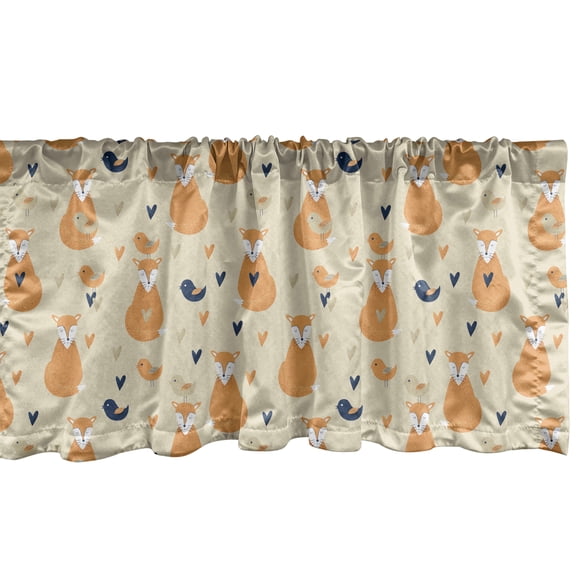 Ambesonne Forest Friends Window Valance, Foxes Birds Hearts, 54" X 12", Beige Pale Orange