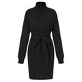 thumbnail image 6 of Women's Autumn Winter Dresses Casual Long Sleeve Turtleneck Short Mini Sweater Dress Belted Tunic Knit Bodycon Dress, 6 of 7