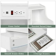 Afuhokles Nightstand with Charging Station, Night Stand End Table with Hutch and Storage Drawers, White