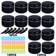 50g Round Empty Container Jar 12 Pieces Refillable Cosmetic Containers,with Label and Spatulas, for Travel Storage Makeup Beauty Products, Face Creams (Black)
