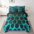thumbnail image 2 of Castle Fairy Neon Honeycomb Boy Bedding Comforter Set,Gradient Hexagon King Bedding Sets, 2 of 8