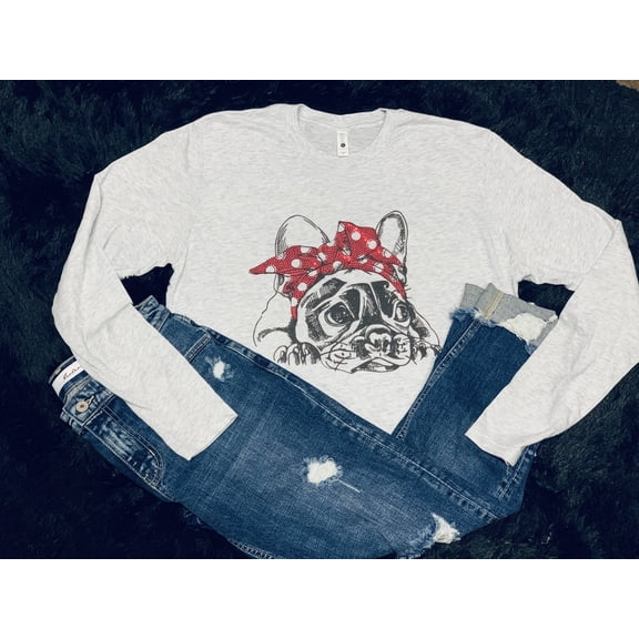 Squishy Faces Red Bow Frenchie Long Sleeve Shirt - Medium