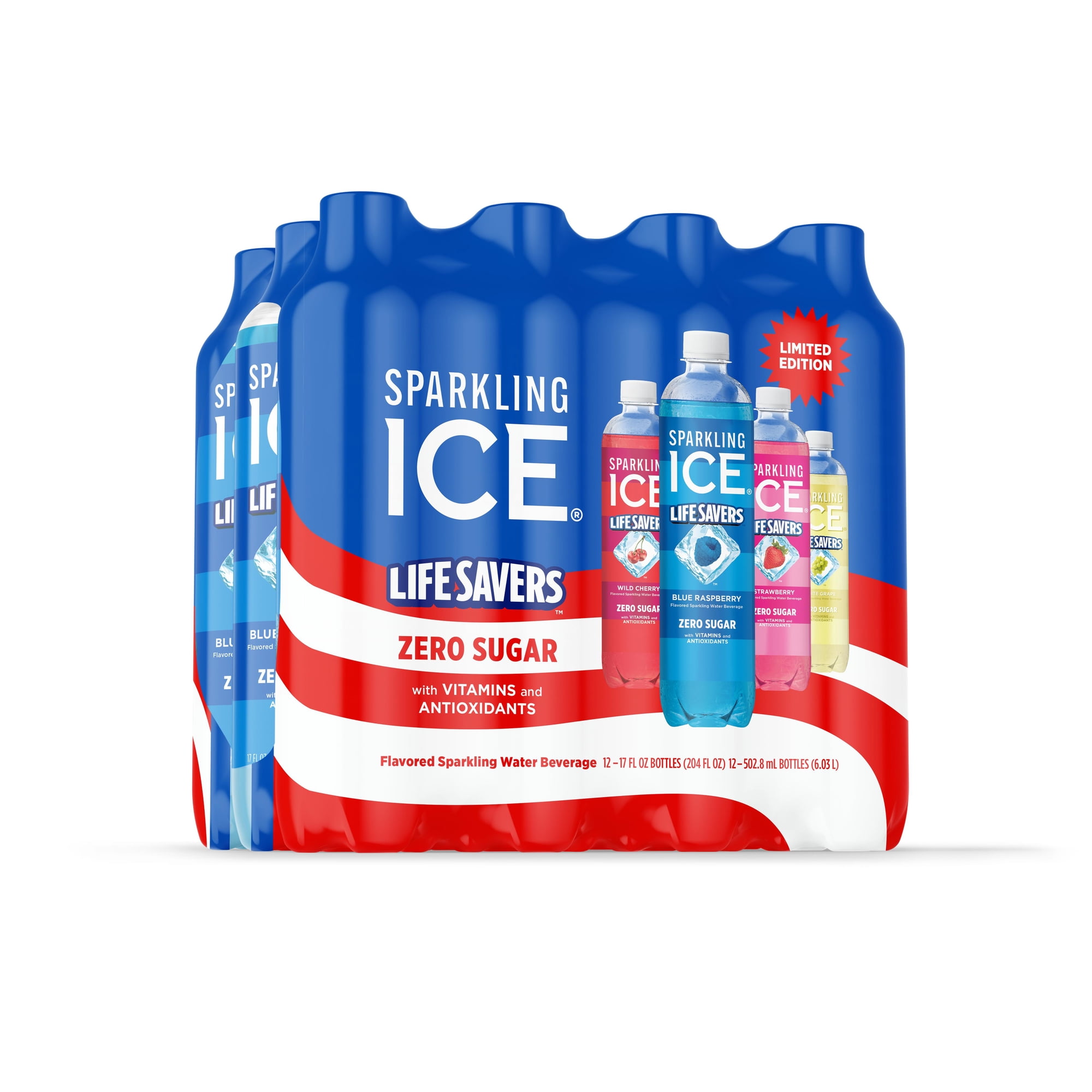 Sparkling Ice Life Savers Limited Edition Variety 12pk: White Grape(3), Blue Raspberry(3), Cherry(3), Strawberry (3), 17oz bottles