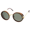 thumbnail image 3 of zeroUV Unisex Retro Steampunk Side Cover With Cutouts Thin Metal Temples Round Sunglasses 47mm (Matte Tortoise-Gold / Green) - 47mm, 3 of 5