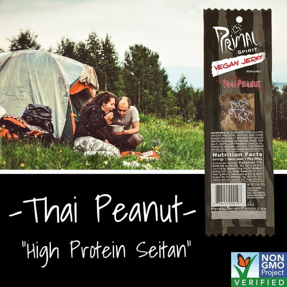Primal Spirit Foods Primal Strips Meatless Vegan Jerky Thai Peanut 1 oz Pack of 4