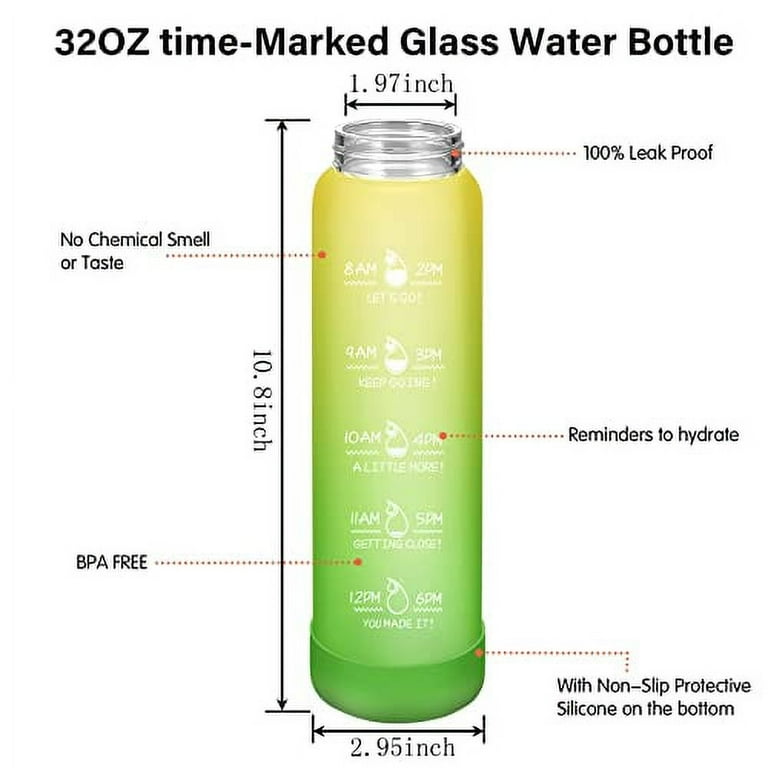 SipZest 32 oz Glass Water Bottles with Straw - Motivational Bottle with  Time Marker & Silicone Sleeve - Reusable Tumbler Includes 2 Bamboo Lids &  Fruit Infuser - 1 Pack - Yahoo Shopping