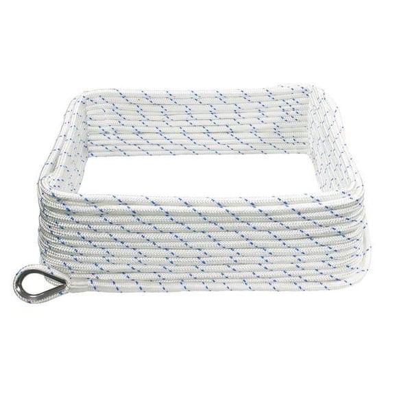 Extreme Max 3006.2496 BoatTector Double Braid Nylon Anchor Line with Thimble - 3/8" x 100', White w/ Blue Tracer