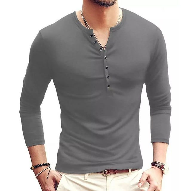 Playeras Hombre Camisa Henley De Manga Larga Playera Casual