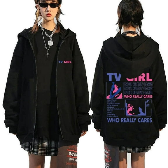 FGRSGHACVN Really Cares TV Girl Graphic Printing zipper hoodie Men Women Fashion Casual Oversized zippered jacket