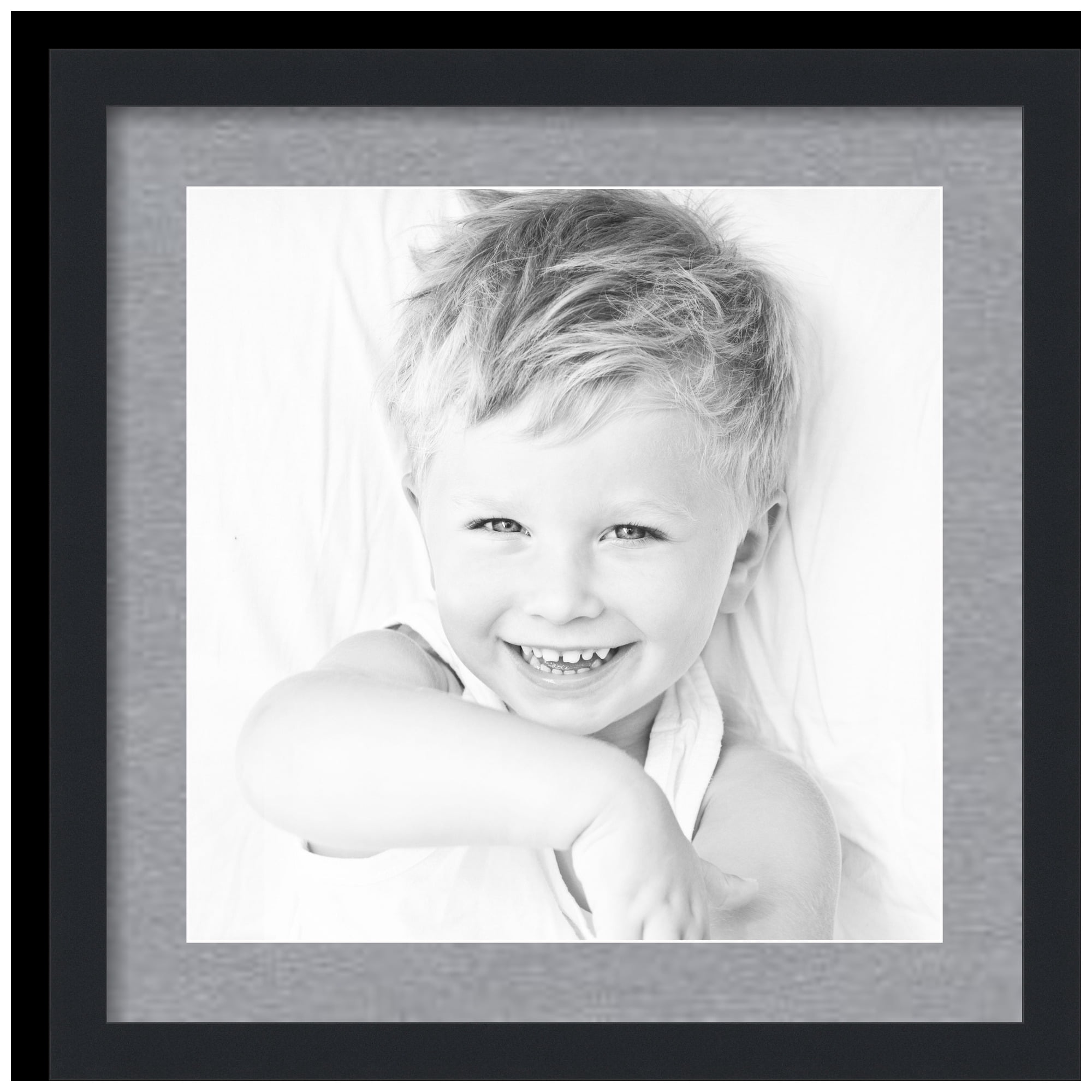 ArtToFrames 20x20" Matted Picture Frame with 16x16" Single Mat Photo Opening Framed in 1.2500" Satin Black and 2" Silver Mat (FWM-3926-20x20)