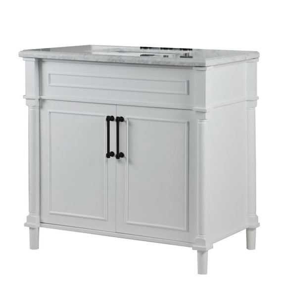 BELLATERRA HOME LLC 36 SINGLE VANITY IN WHITE WITH WHITE CARRRA MARBLE TOP