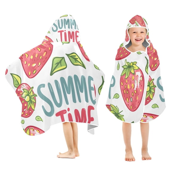 Summer with Strawberry Kids Hooded Beach Towel Baby Bath Poncho Towels with Hood Absorbent 50"x23.5" for Pool Swimming