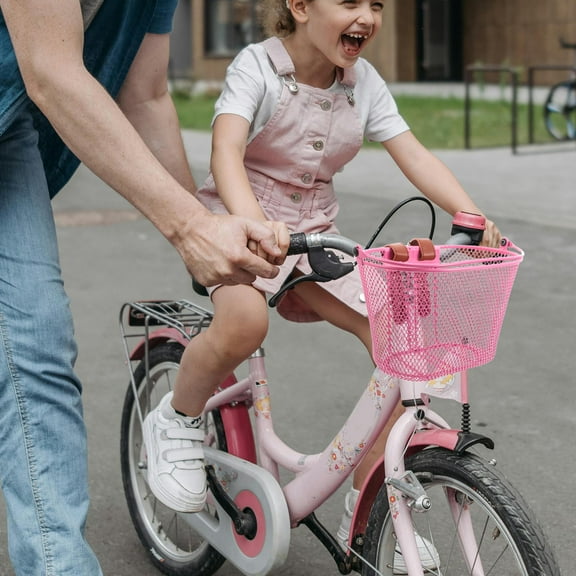 PENIKOKO Pink Metal Bike Basket for Kids Front Handlebar Storage Easy Installation Multifunctional Design 12.5 x 9.5 x 8 inches