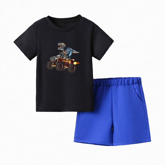 Ccpelsie Toddler Boys Shorts Set - 2 Piece Summer Clothes Outfit with Graphic Tee and Boys Shorts for Toddler Kids(G,7-8 Years)