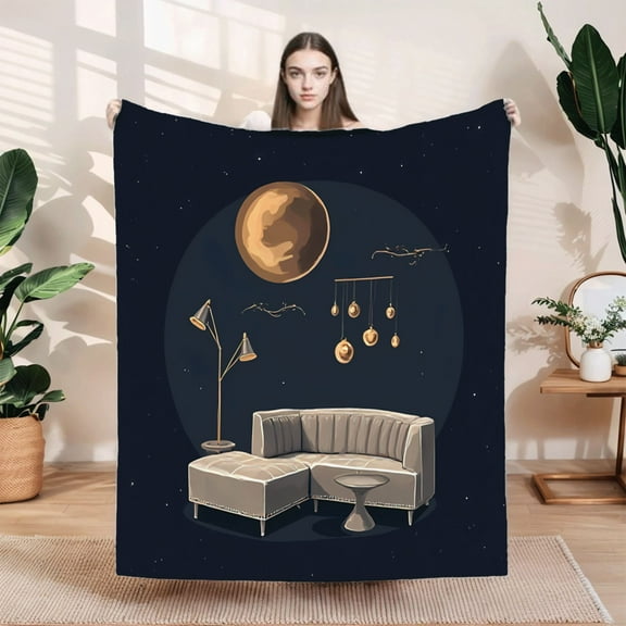 Cozy Soft Flannel Blanket - Durable Warm Throw for Sofa Travel & Bed - Elegant Celestial Pattern with Starry Night Design