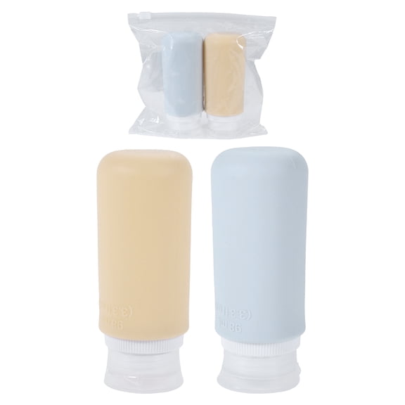 Unique Bargains 2 Pcs Travel Container Set 3.31oz Silicone Travel Bottles Set Yellow Blue