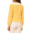 thumbnail image 3 of INSPIRE CHIC Women's Contrast Peter Pan Collar Long Sleeve Button Down Cotton Shirt L Yellow, 3 of 6