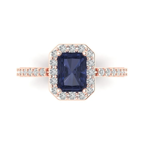 Solitaire with Accents Engagement Ring for Women - 1.92ct Simulated Blue Sapphire in 14K Rose Gold Promise Ring
